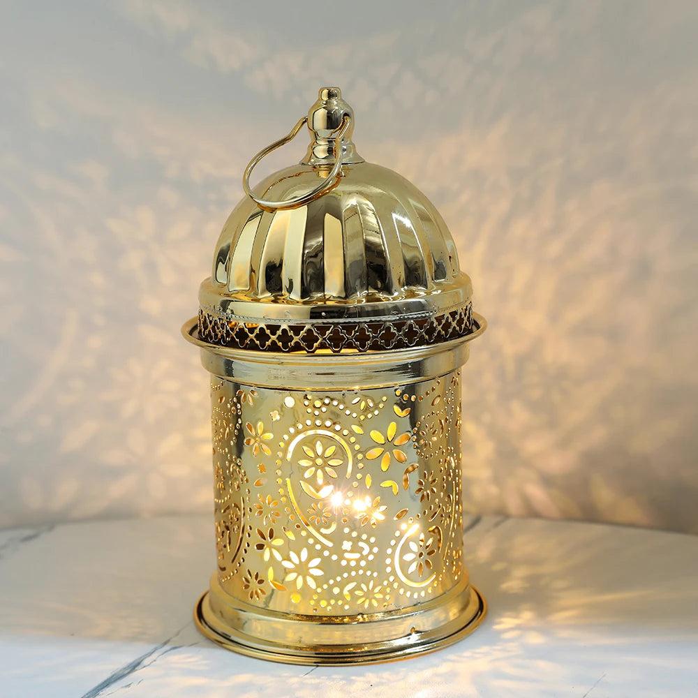 Gold Metal Lantern Lights Fancy Dome Ramadan Decoration Lamp With Music Eid Mubarak Home Decors Islamic Muslim Gifts Eid al-Fitr