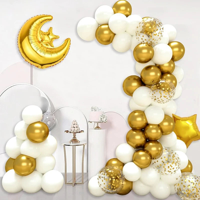 Mubarak Moon Star Foil Balloon Eid Mubarak Party Decorations Ramadan Dinner Table Decor Islamic Party tablecloth Supplies