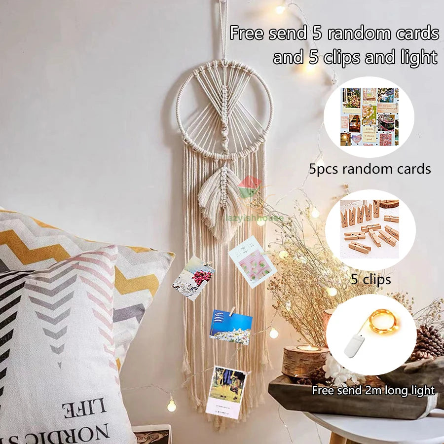 Macrame Dream Catcher with light Nordic Wall Tapestry Ramadan Decoration Home Eid Room Decoration Bohemian Children's Nursery