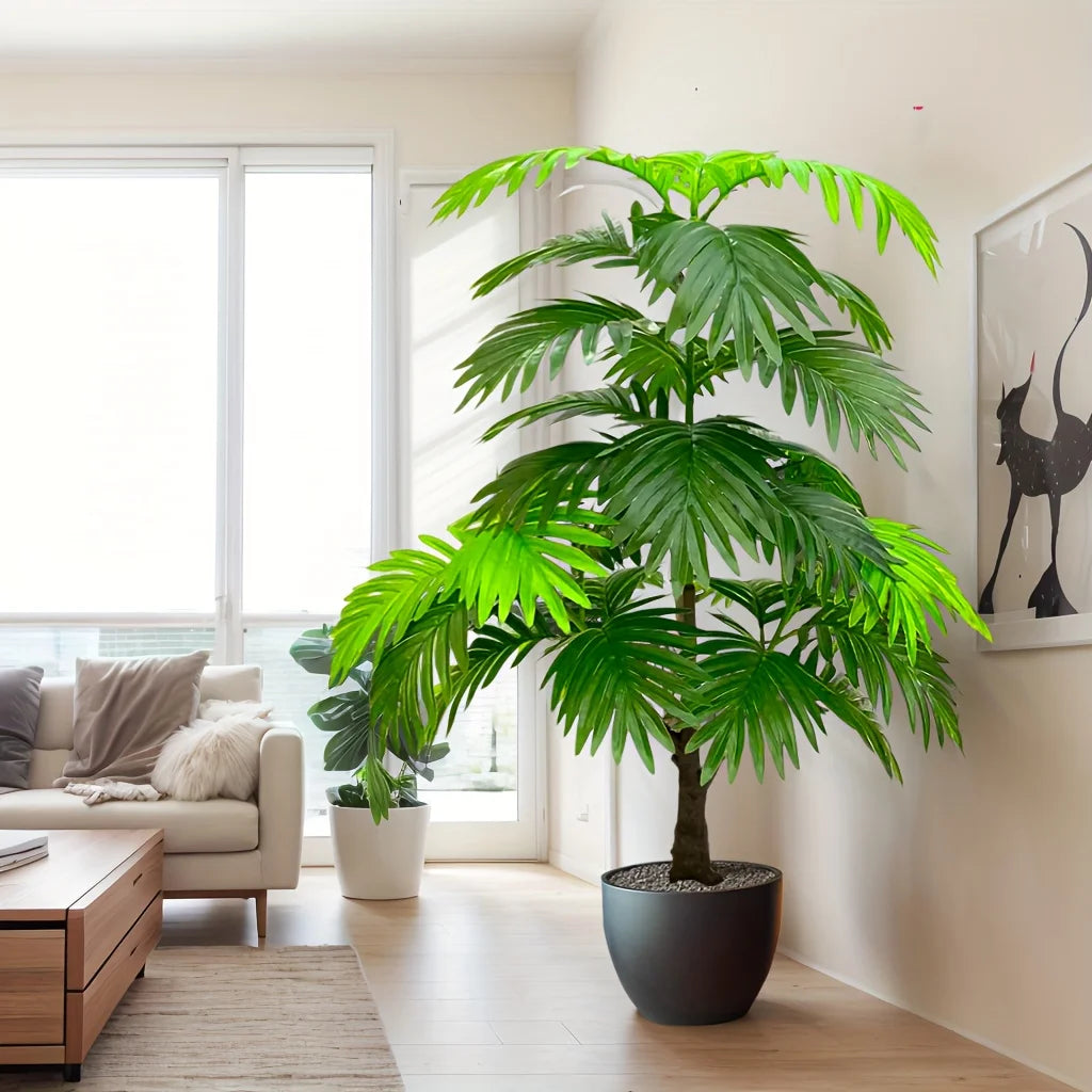 1Pcs 33 Leaves 100cm/39.37inch Realistic Artificial Palm Tree with UV Resistance for Home, Office, Indoor and Garden Decoration