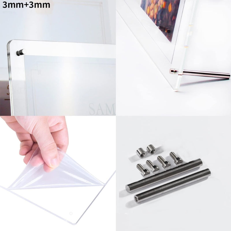 A4 Acrylic Photo Frame Display Stand Paper Holder, Certification Holder for Bedroom Dormitory Tabletop Decorations