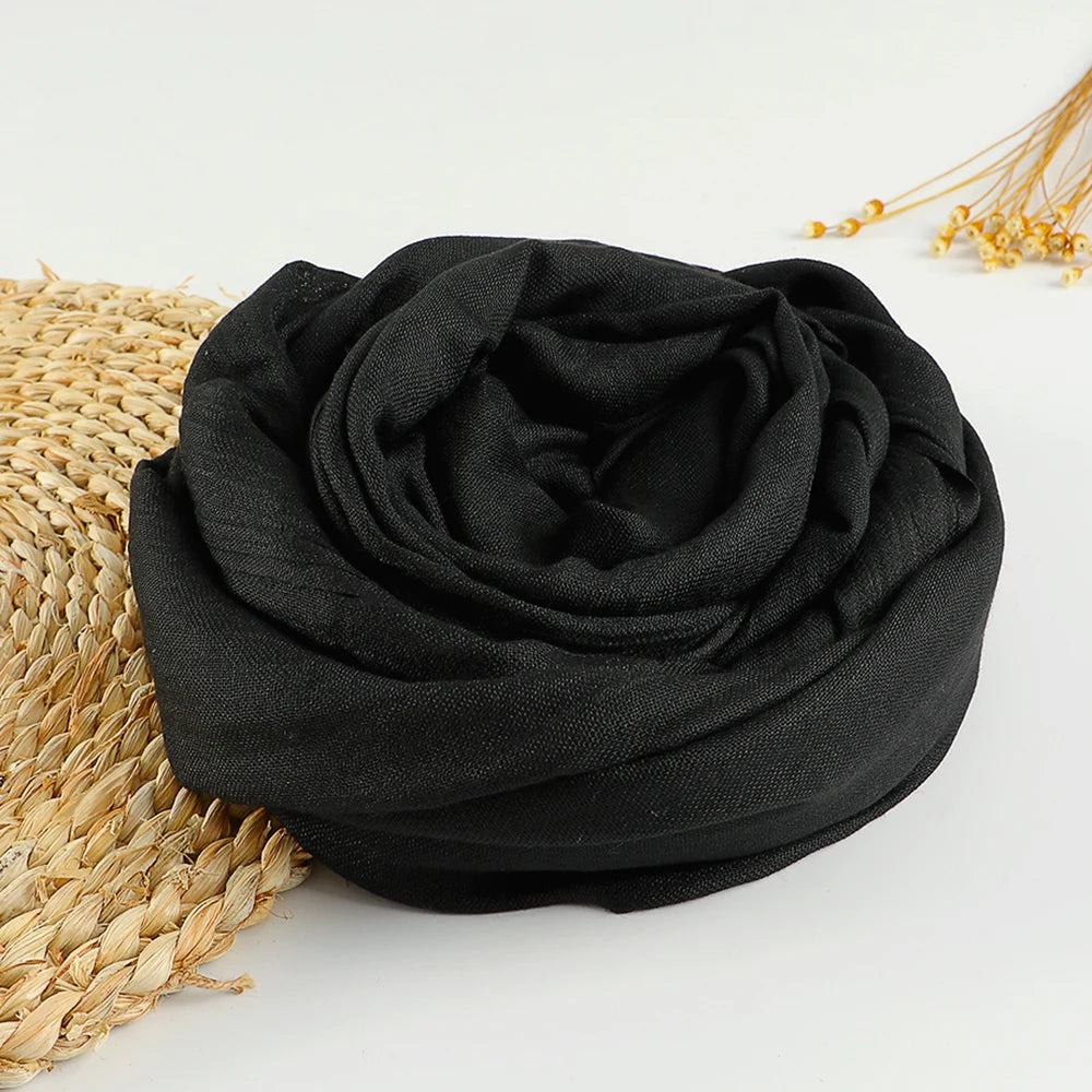 Solid Cotton Linen Hijabs Scarf Women Maxi Muslim Plain Frayed Scarf Shawls Wraps Headwear Oversize Pashmina Headscarf Headband