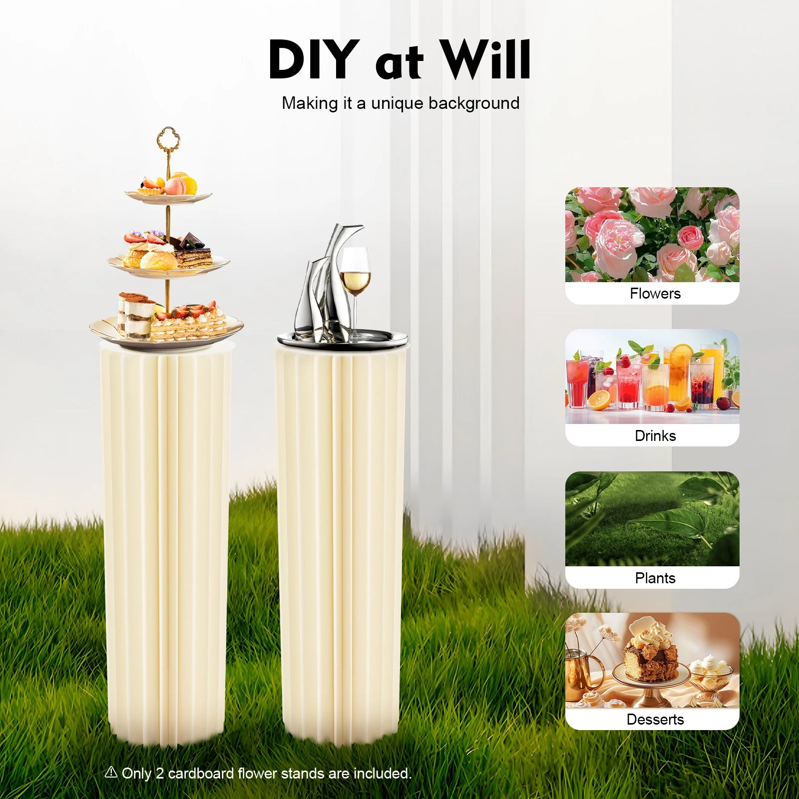 2Pcs 100cm Wedding Centerpieces Cardboard Vases, 39.4in Tall Foldable Honeycomb Flower Stand Cylinder Display Pedestal Load 50kg