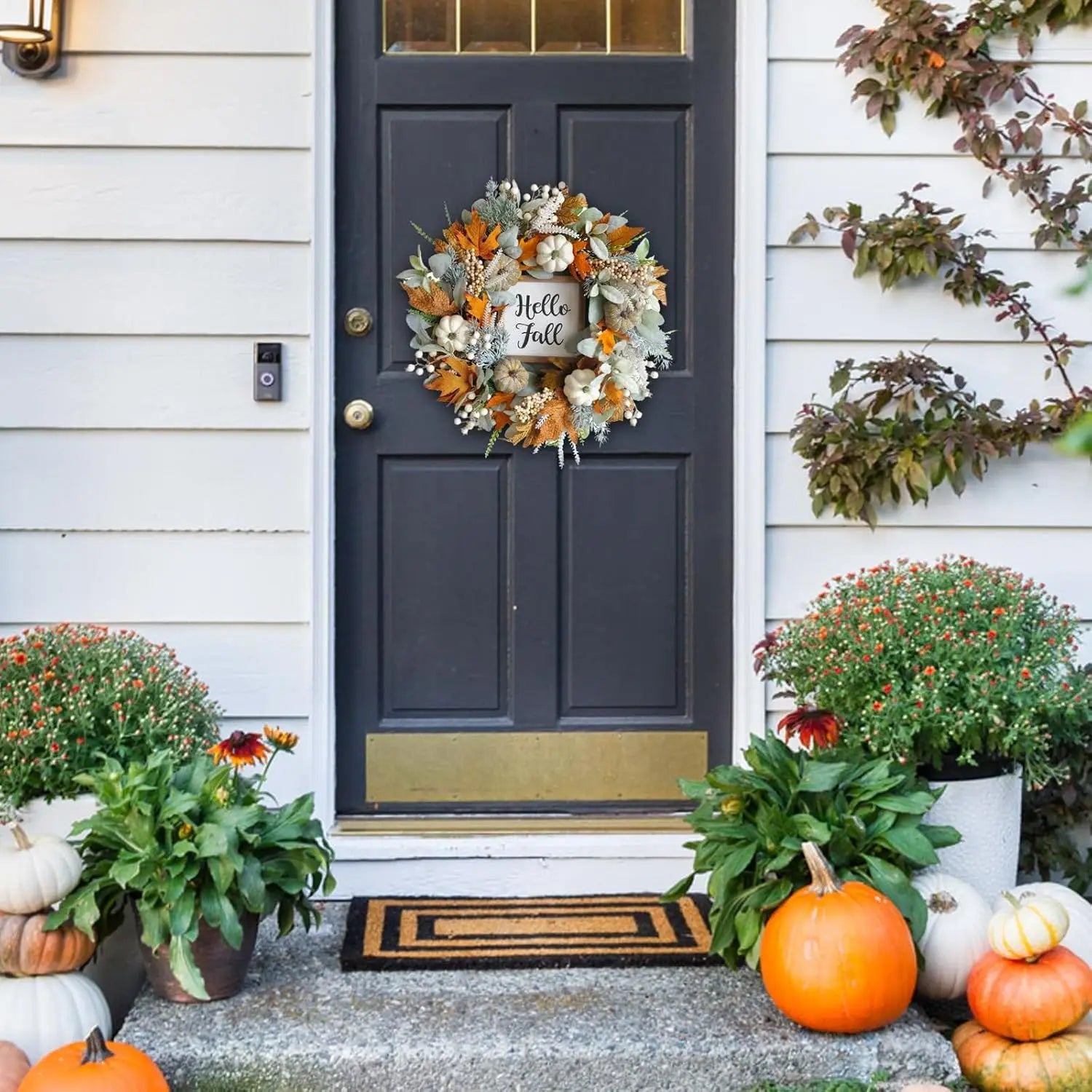 Maple Leaf Pumpkin Wreath For Front Door Wooden Plaque Autumn Door Hanging Ornament Thanksgiving Halloween Christmas Decoration