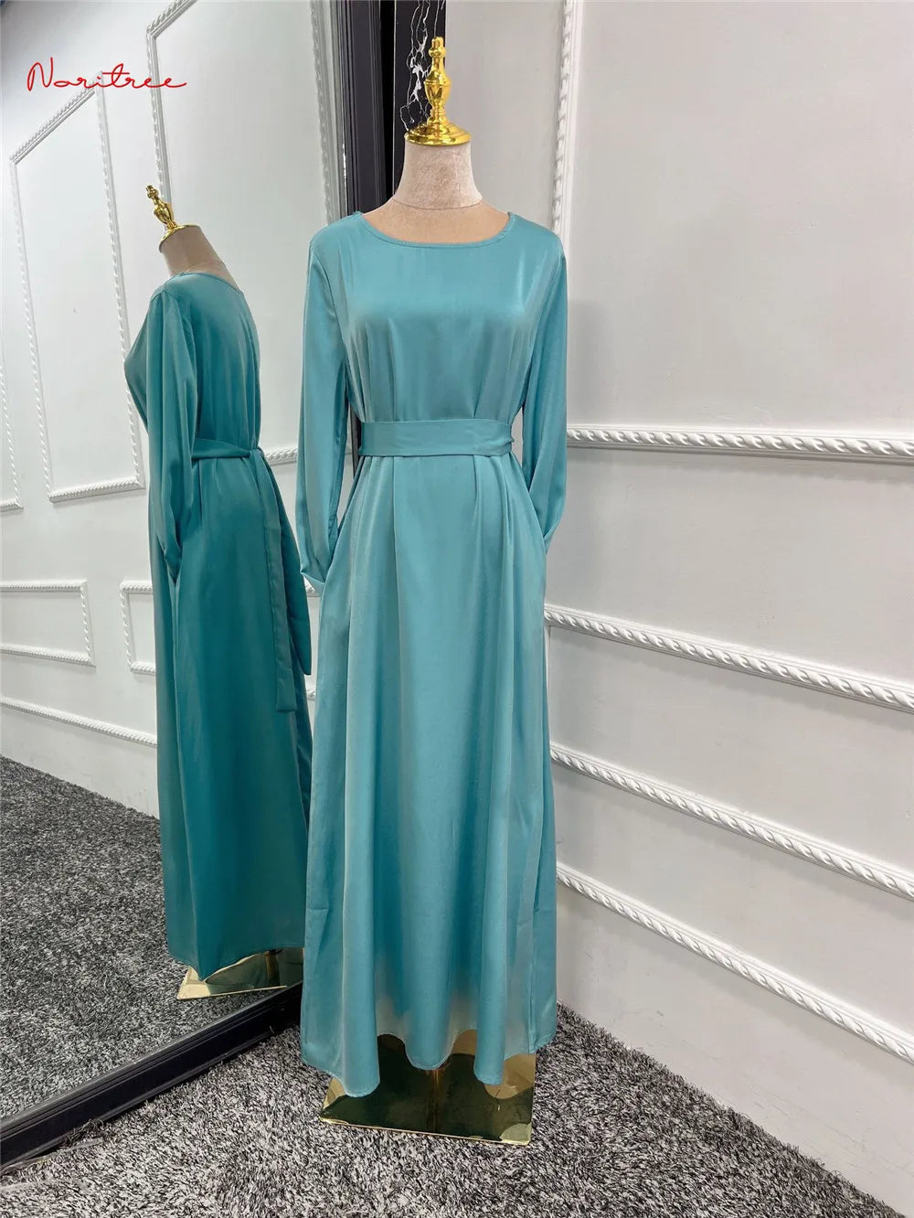 Fashion Sliky Djellaba Muslim Dress Dubai Full Length Flare Sleeved Soft Abaya Dubai Turkey Muslim Islam Robe WY921