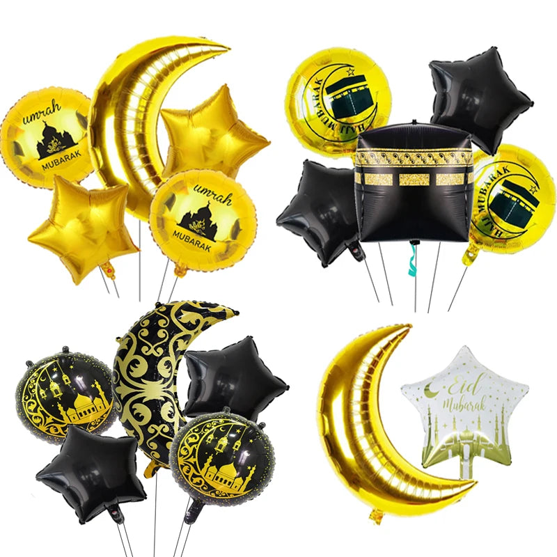 Eid Mubarak Round Star Moon Foil Balloon Ramadan Kareem Islamic Muslims Umrah Mubarak  Eid al Fitr Festival Party Decor Supplies