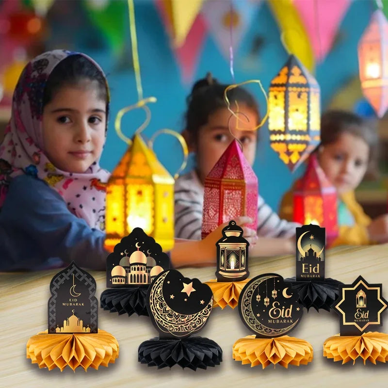 Eid Mubarak Honeycomb Desktop Decor Ramadan Decor 2025 Paper Eid Ornaments Ramadan Kareem Islamic Muslim Party Eid Al Adha Gifts