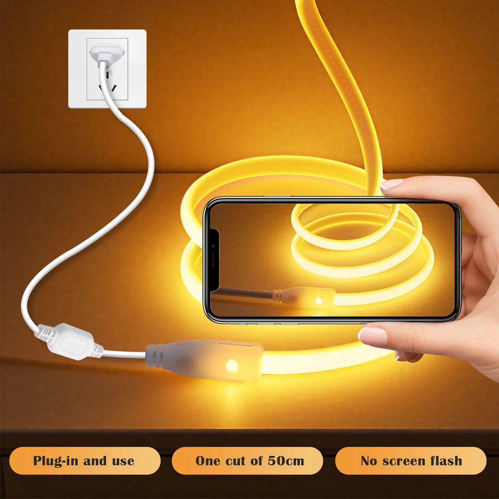 110V 220V COB LED Strip Outdoor Waterproof Decor 5/10/15/20M Neon Led Strip with EU UK US Plug Garden Lights For Kitchen Bedroom