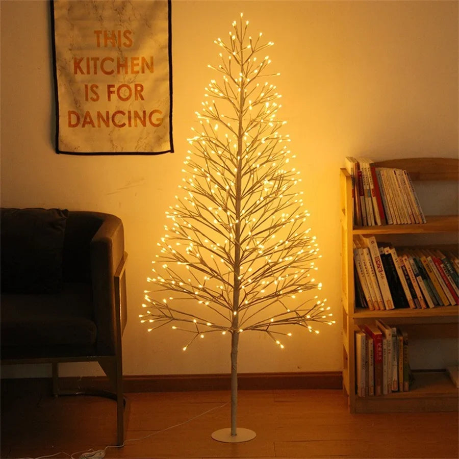 1.8M 384 LED Artificial Lighted Christmas Tree Outdoor Warm White Christmas Tree With Fairy Lights Garland for Holiday Decor