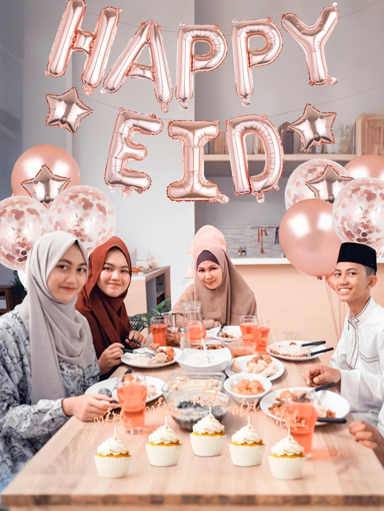 23pcs Rose gold Ramadan balloon set, suitable for celebrating Ramadan Kareem, Eid Mubarak, Ramadan parties.