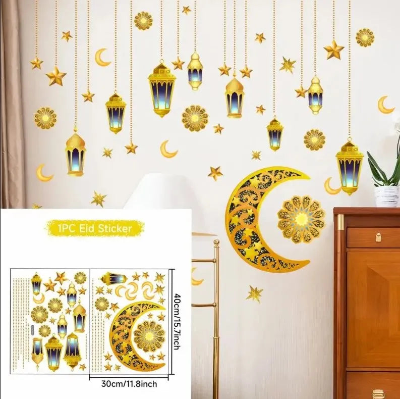 Eid Mubarak Window Stickers Kareem Ramadan Decoration 2025 For Home Islamic Muslim Party Decor Mubarak Ramadan Wall Sticker Gift