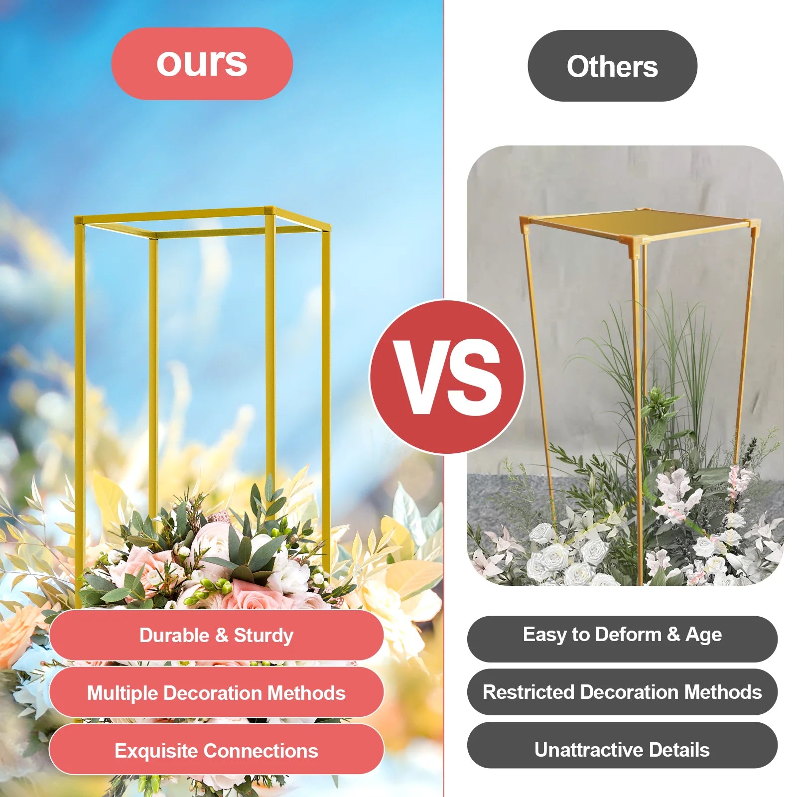 10PCs 23.62inch Tall Metal Flower Stand Geometric Flower Vase Stand for Wedding Table Centerpieces,Party, Events, Home Deco