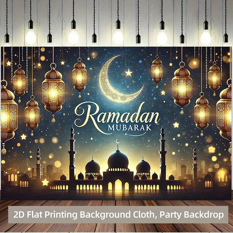 One 2D background cloth, Islamic Ramadan blessing light night scene background cloth, multi-functional polyester background