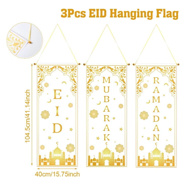 Eid Mubarak Decoration Hanging Flag Eid Mubarak Decor 2025 for Home Islamic Muslim Party Decor Ramadan Kareem Eid Al-Fitr Gift