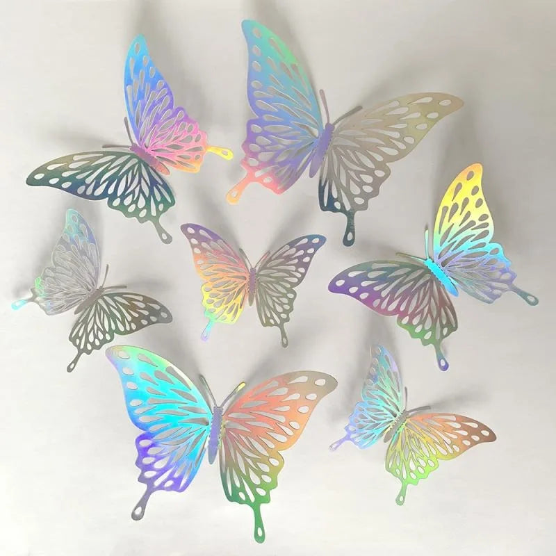 12/24/48Pcs 8cm 3D Butterfly Wall Stickers Gold Butterfly Decorations for Butterfly Birthday Party Cake Room Window Garden Decor