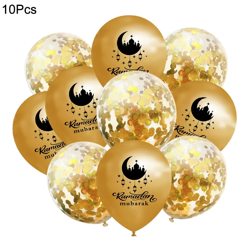 10Pcs Eid Mubarak Latex Confetti Balloons Islamic Muslim Party Supplies 2023 Ramadan Kareem Decoration For Home Eid Al Adha Gift