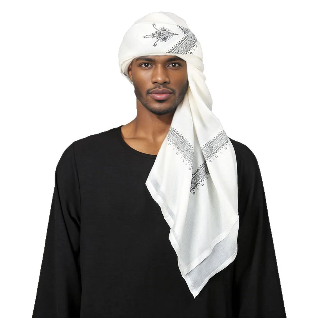 Arab Saudi Men's Shemagh Scarf Wrap, Cotton Keffiyeh Ghutra Headscarf for Middle East Style