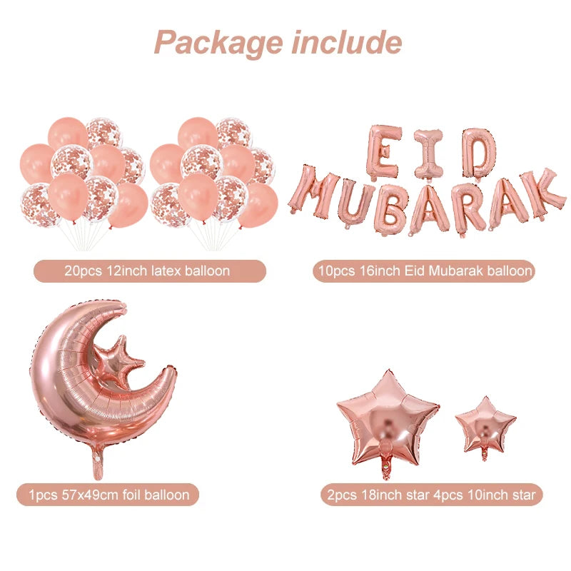 1Set Eid Mubarak Letter Foil Balloons Ramadan Kareem Decorations Star Moon Helium Globos 2024 Muslim Islamic Party Supplies Gift