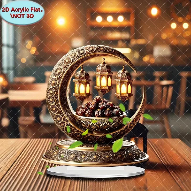 2D flat golden crescent lantern elegant desktop decoration, perfect for Islamic home and office decor, perfect for Ramadan