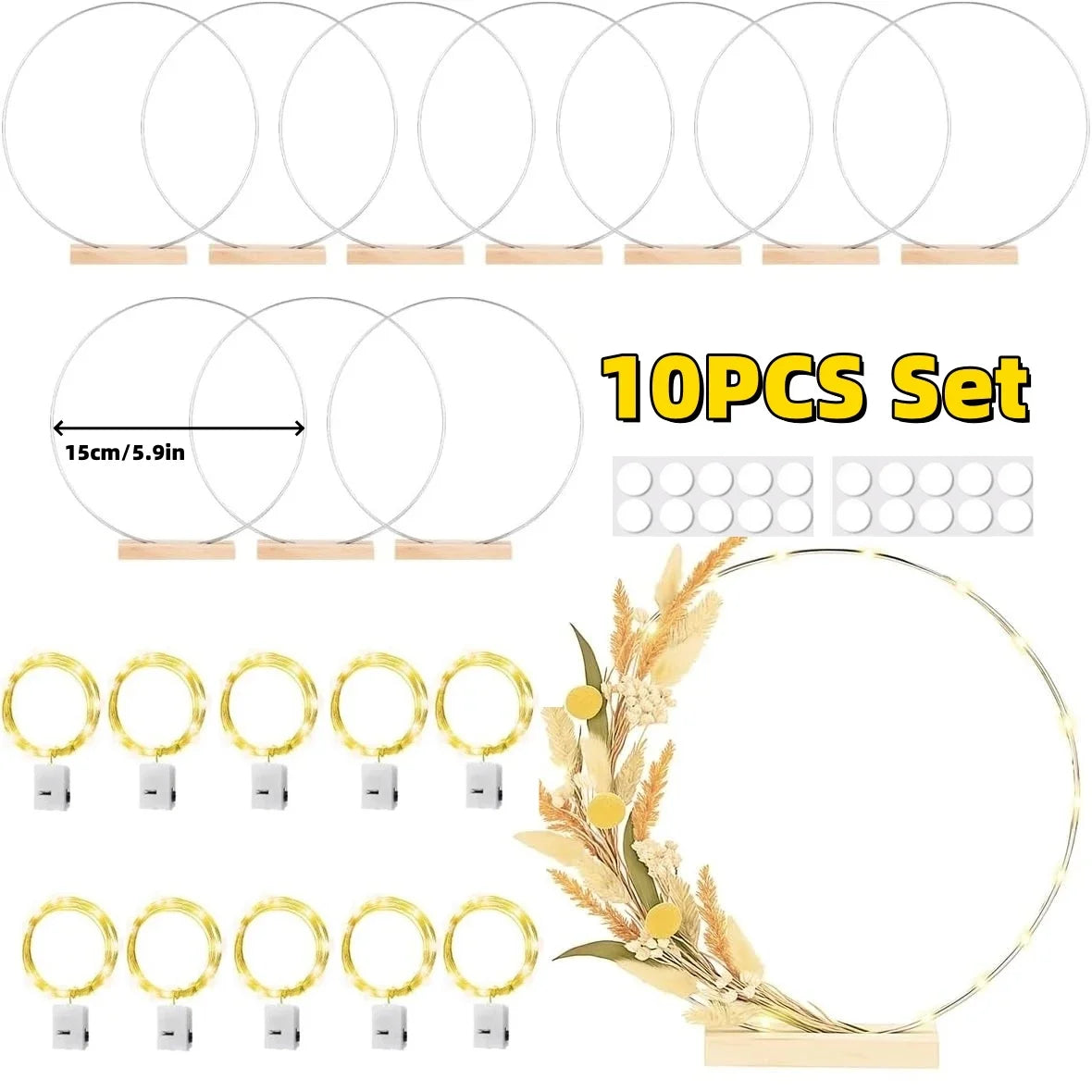 1/5/10PCS DIY Christmas Wreath with LED Lights Stand Party Metal Floral Hoop Centerpiece Table Decor Wedding Dream Catcher Rings