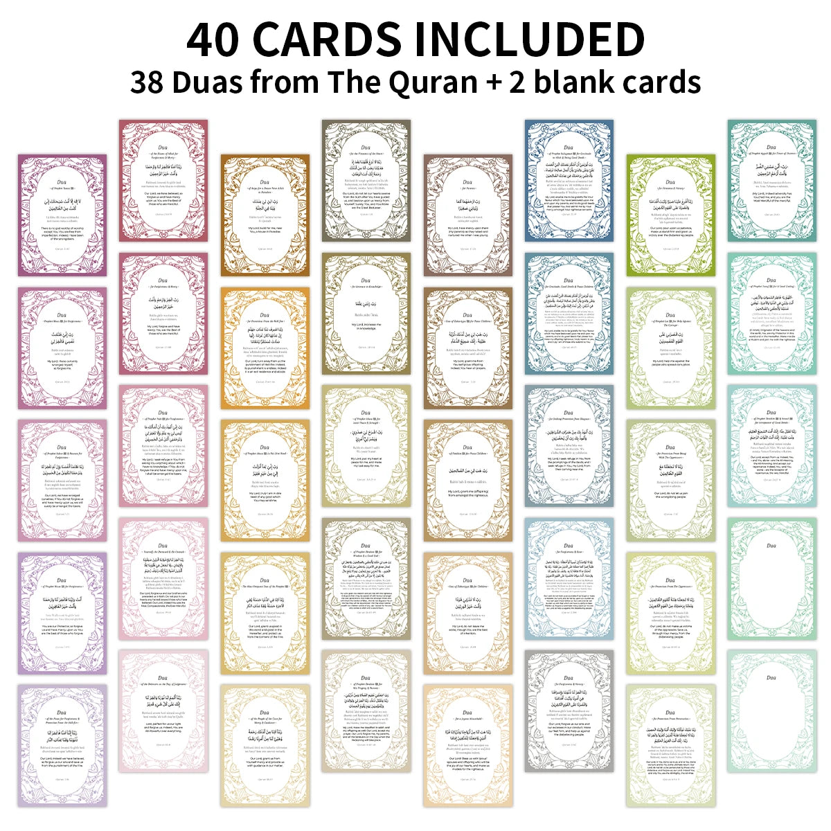 40pcs Ramadan Dua Cards,Quran Dua Flash Cards,Arabic Transliteration&English,Islamic Dua Prayer Card,Eid Gift For Friends Family