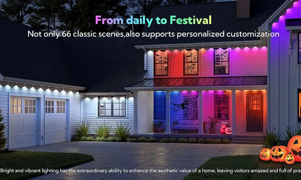 300FT Permanent Outdoor RGB Lights IP67 Waterproof Smart Eave Light DIY Scenes for House Roof Decor Christmas Holiday Daily