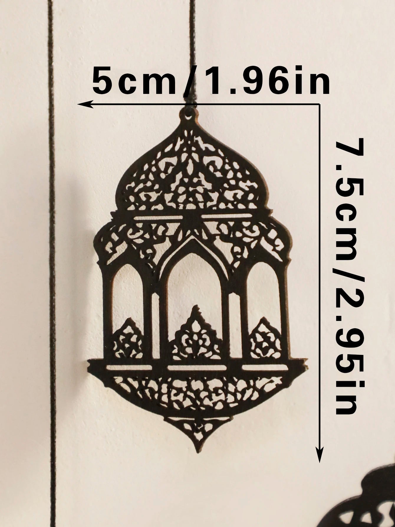 Wooden Wall Decor - Black Wooden Crescent Moon with Star Cutouts , Hanging Lanterns for Ramadan Eid, Islamic Festival Home Decor