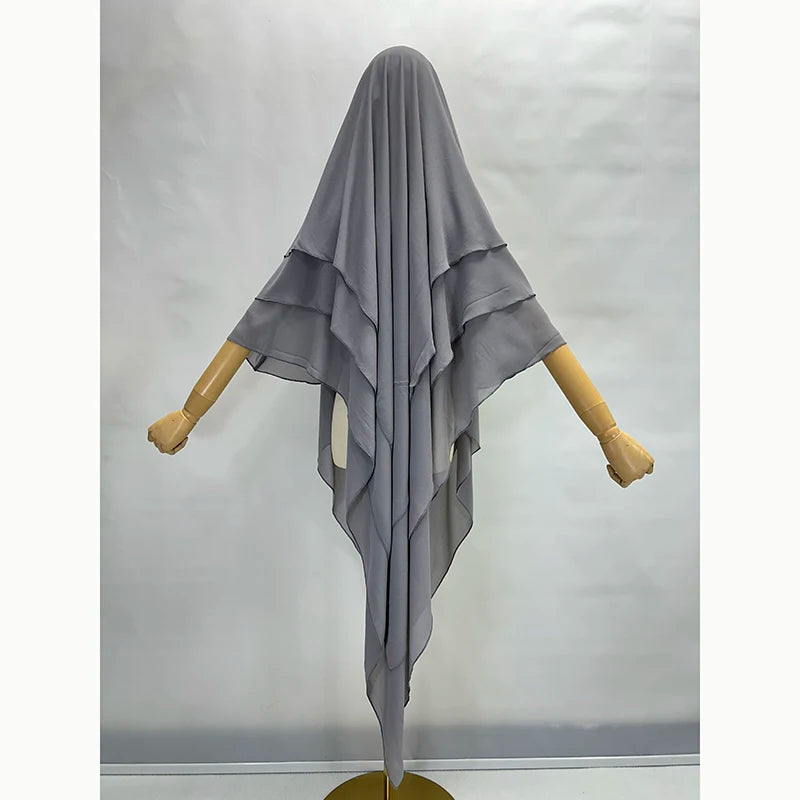 Three Layer Chiffon Khimar With Niqab Strings High Quality EID Ramadan Muslim Women Islamic Clothing Wholesale Prayer Long Hijab