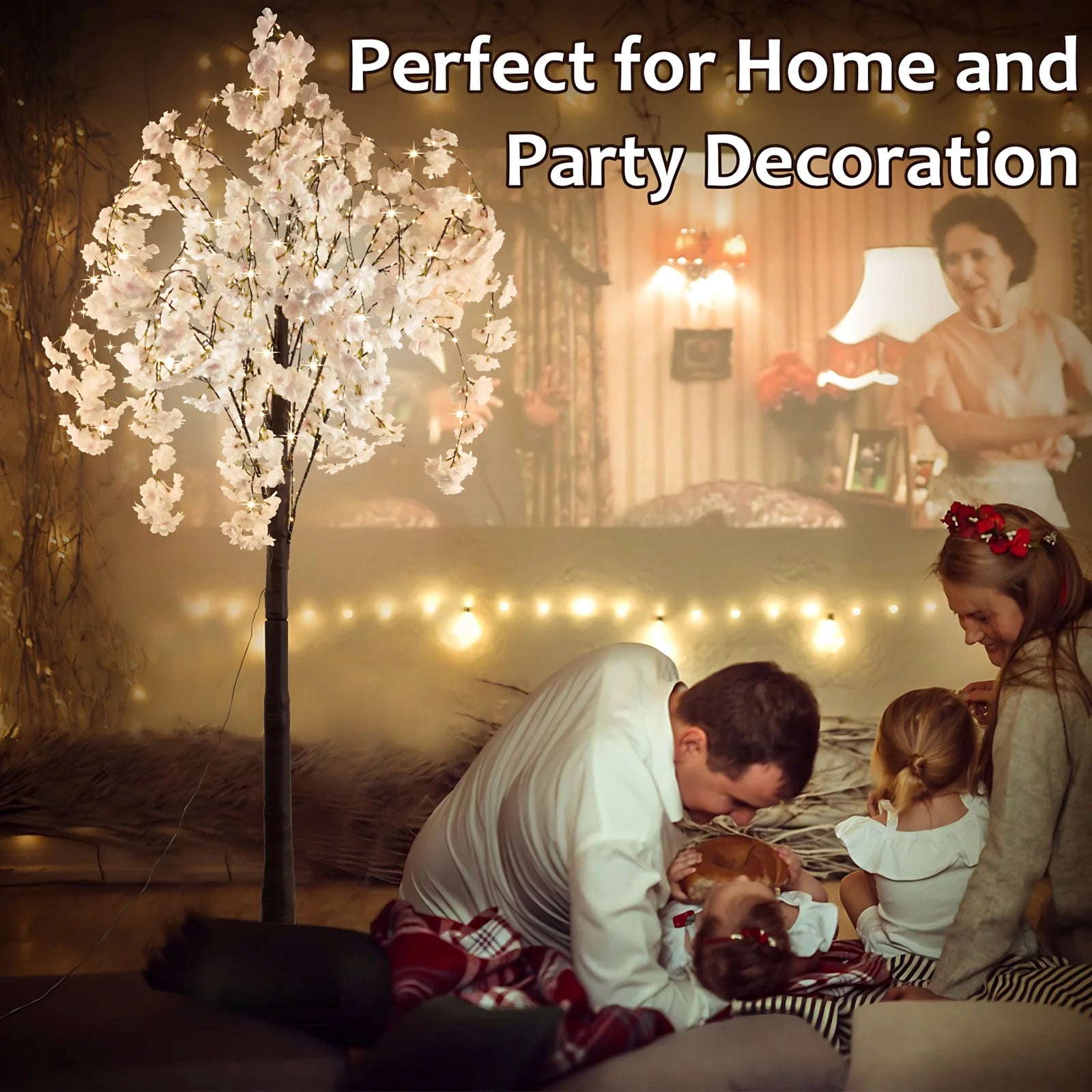 Cherry Blossom Tree Light, 6ft Lighted Trees for Decoration Inside, 450 LED Lights Cherry Blossom Tree Artificial Warm Light