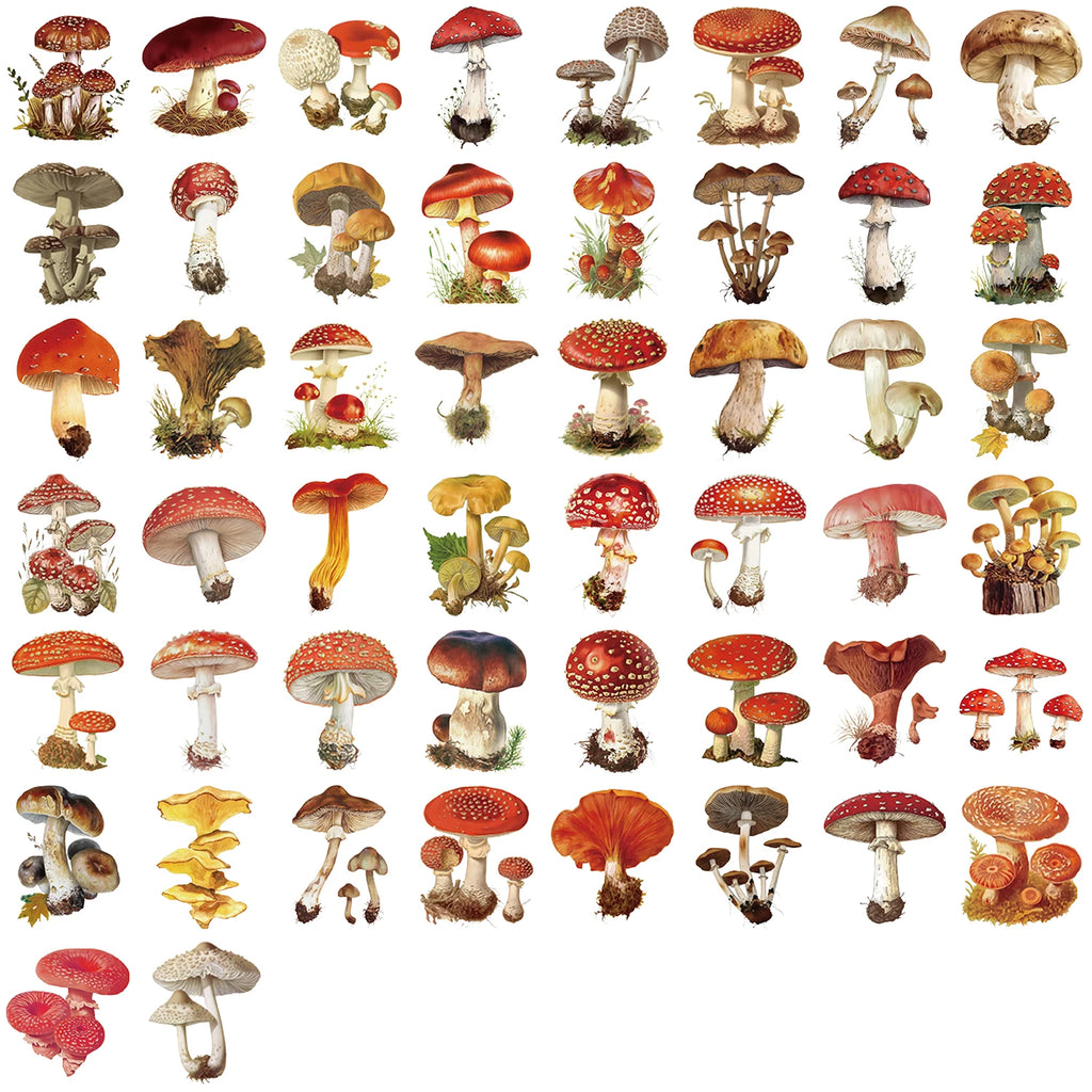50pcs Retro Mushroom Graffiti Stickers Handmade Account DIY Luggage Notebook Motorcycle PET Waterproof Stickers