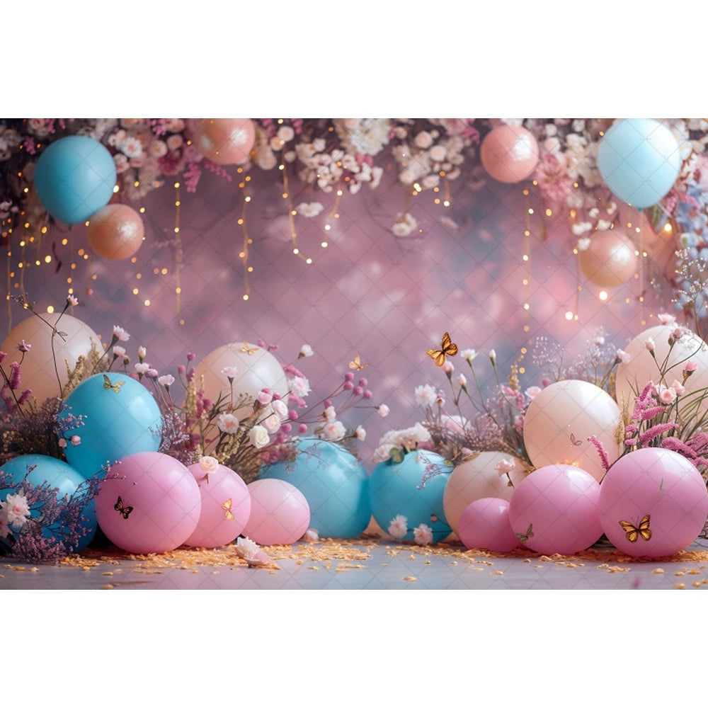 Birthday Photographic Backgrounds Baby Shooting Props Butterfly Purple Balloons Backdrops Photography Room Decorations Photozone
