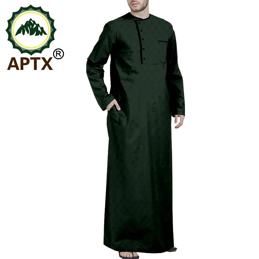 African Middle East Arabic Long Robes Vintage Muslim Kaftan Abayas Men Leisure Buttons Long Sleeve O Neck Jubba Thobe T2014005