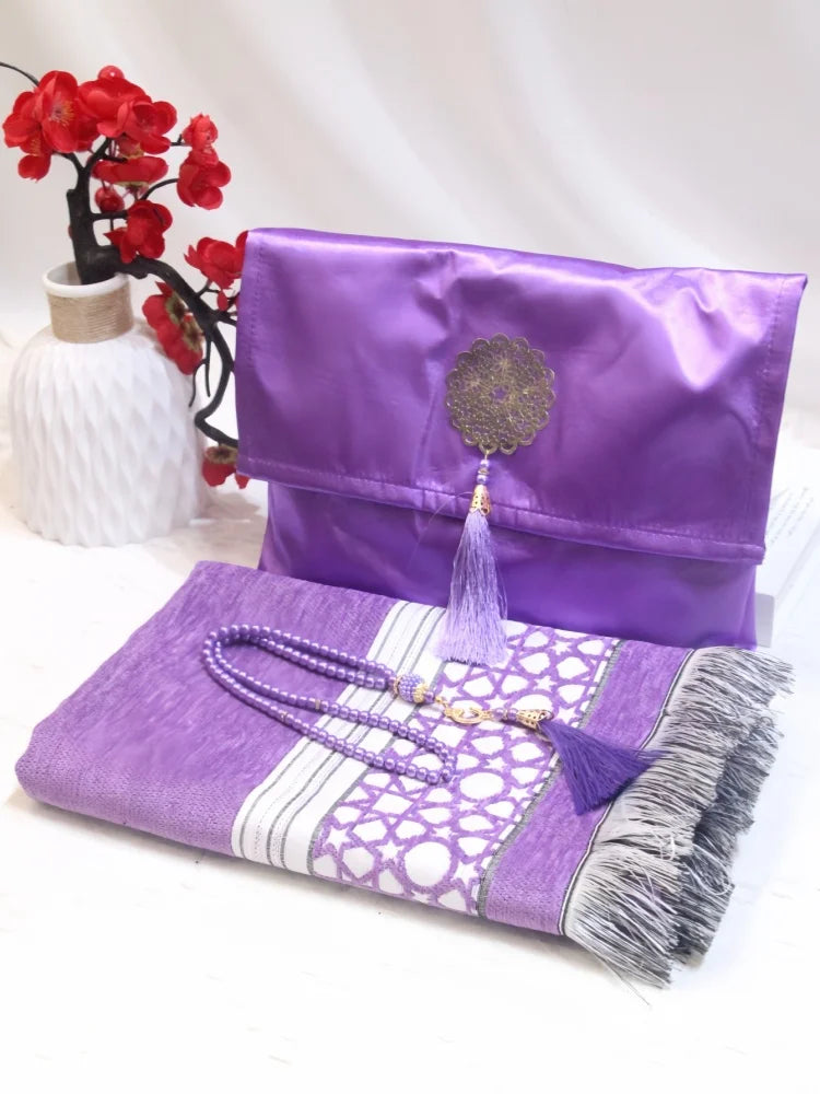 3pcs/set Muslim Prayer Mat Set Middle East Prayer Rug Prayer Beads Portable Travel Worship Blanket With Bag Set Holiday Gift