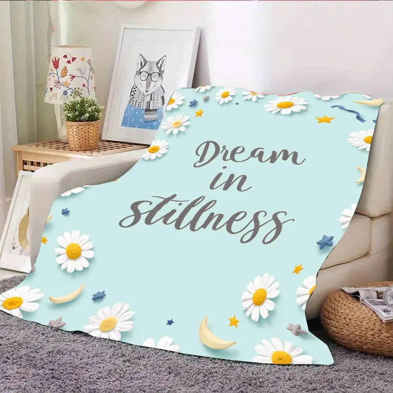 1pc Flannel Blanket "Dream in Stillness" Floral Moon Star Print Soft Cozy Blanket for Home Decor
