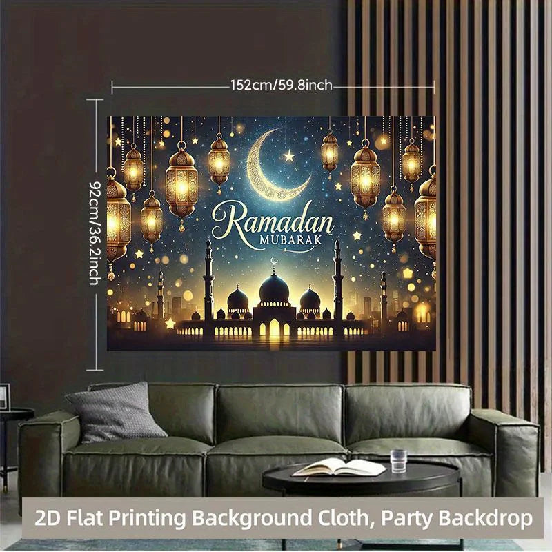 One 2D background cloth, Islamic Ramadan blessing light night scene background cloth, multi-functional polyester background