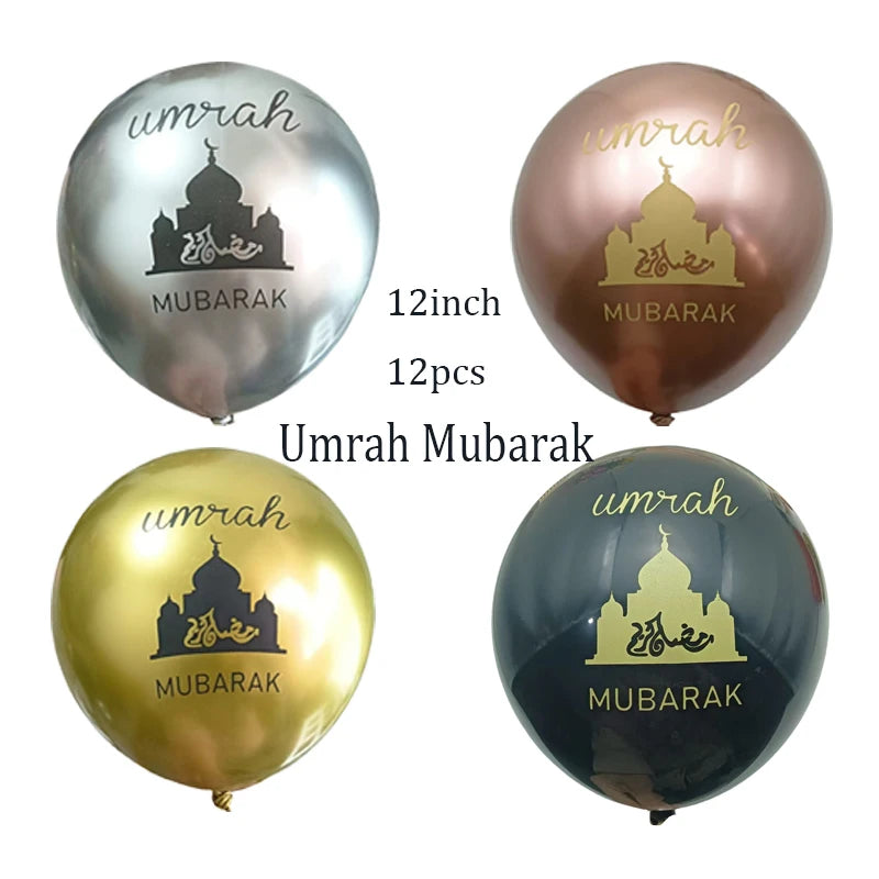 Eid Mubarak Round Star Moon Foil Balloon Ramadan Kareem Islamic Muslims Umrah Mubarak  Eid al Fitr Festival Party Decor Supplies