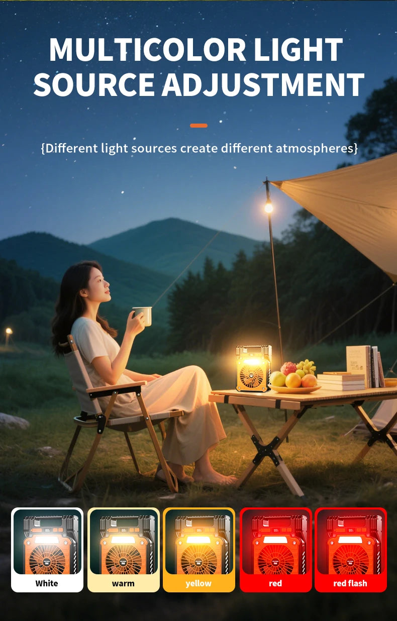Outdoor Solar Fan Light 8 Hours Battery Foldable Tent Lantern Portable Multifunctional Camping Light Cross Border New