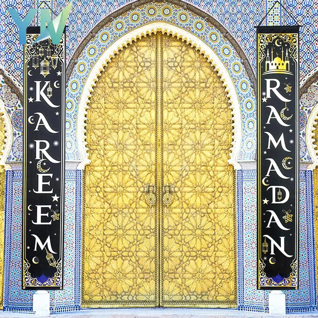 Ramadan Celebration Door Curtain with Eid Mubarak Garland Banner for Islamic Home Decoration Festival Party Supplies