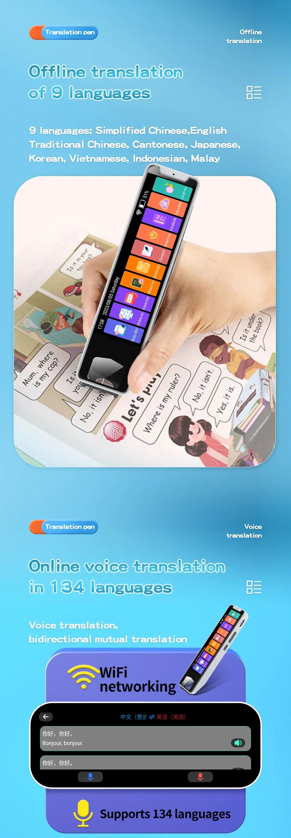 Offline Smart Language Translation Pen Scanner Voice Translator Machine Arabic for Quran 134 Languages Intelligent Translator