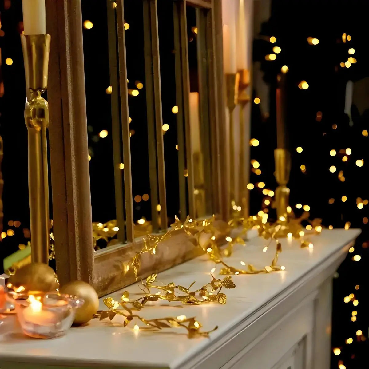 Led Romantic Golden Leaf Fairy Lantern-(20Led Always on Style) Elegant String Lights for Home Decoration, Table Layout, Wedding and Activities Suitable for Valentine's Day, Birthday Party, Weddings, Christmas, Thanksgiving, L