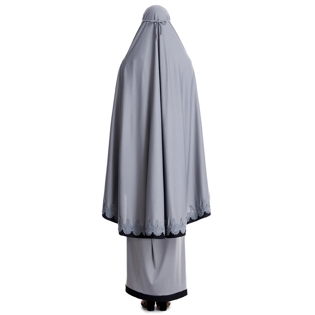 Muslim Women Burqa Dress Lace Two-piece Suit Ethnic Lady Hijab Abaya Suit Ramadan Eid Prayer Garment