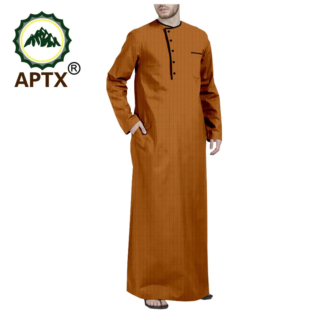 African Middle East Arabic Long Robes Vintage Muslim Kaftan Abayas Men Leisure Buttons Long Sleeve O Neck Jubba Thobe T2014005
