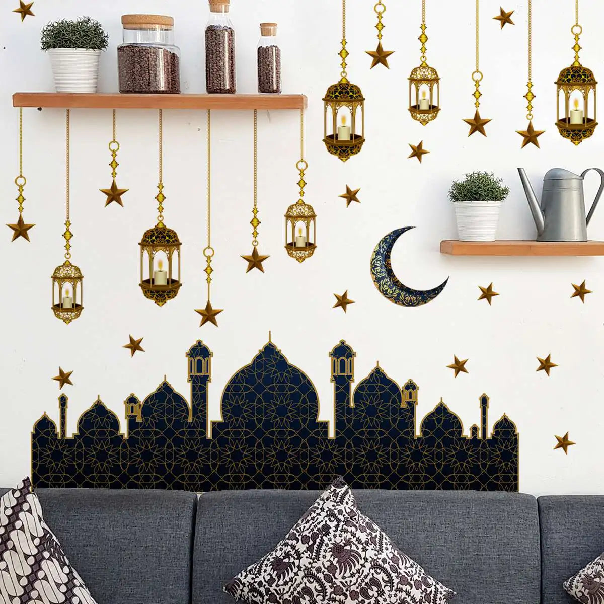 Eid Mubarak Window Stickers Ramadan Decorations for Home Islamic Muslim Party Decor Eid Al Adha Diy Wall Stickers Ramadan Kareem
