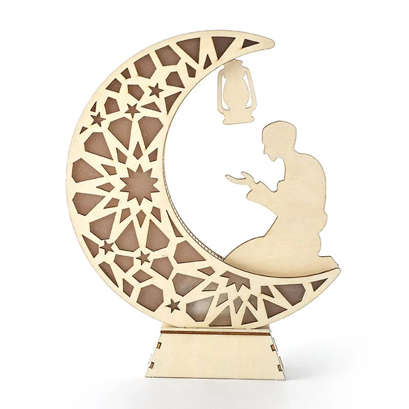 Ramadan Wooden Ornament Moon and Star Hollow Mesh Wall Decor Eid Mubarak Muslim Decor Ramadan Kareem Gift
