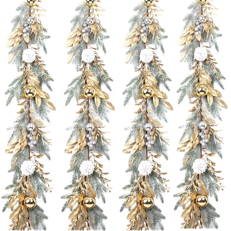 Christmas Wreath For Front Door Artificial Golden Flower Garland Pinecone Rattan Set Hanging Outdoor Christmas Decoration 2024