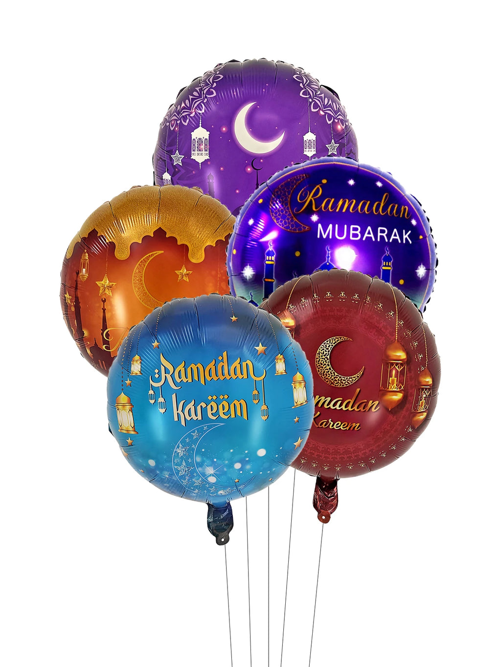 5pcs 18inch Round Ramadan Kareem Foil Balloons Eid al-Fitr Helium Balloons Ramadan Mubarak Eid Mubarak Decorations