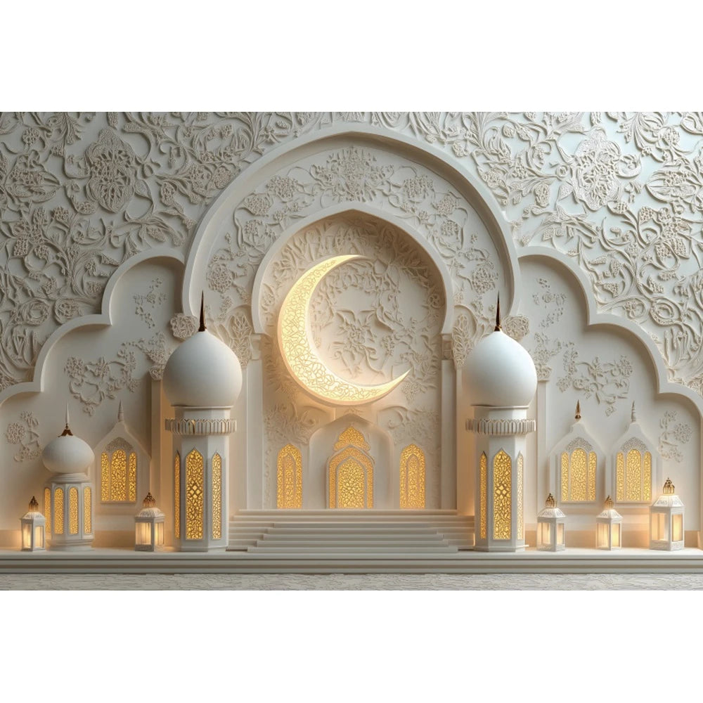Eid Mubarak Backdrop Islamic Mosque Ramadan Aladdin Moroccan Golden Moon Lantern 2026Muslim Kareem Al Fitr Festival Photo Banner