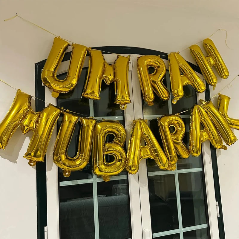 1Set Umrah Mubarak Balloon Set Banner Muslim Festival Home DIY Decor Eid Mubarak Ramadan Kareem Hajj Party Supplies