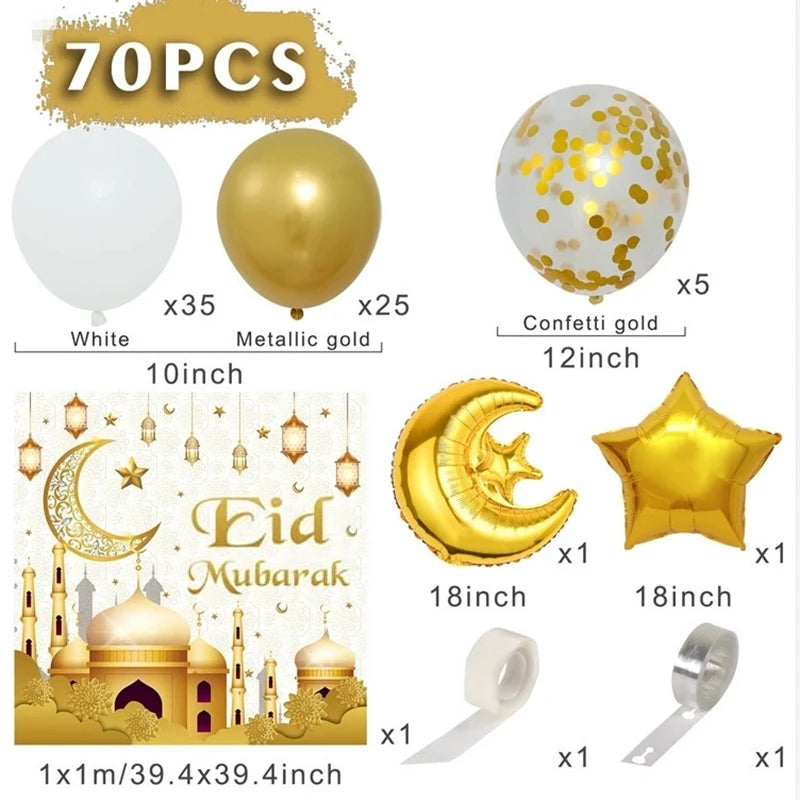 Eid Mubarak Party Decorations Mubarak Moon Star Foil Balloon Ramadan Dinner Table Decor  Islamic Party tablecloth Supplies