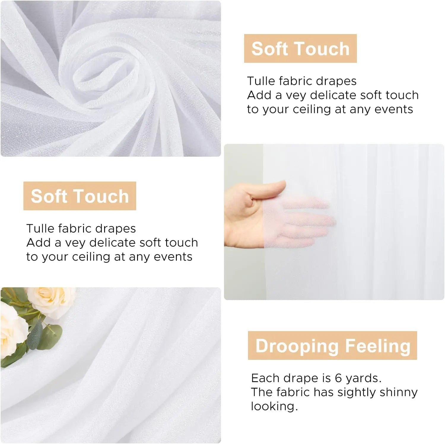 75cm X 6M White Wedding Tulle Arch Draping Fabric Backdrop 28.7" X 20FT Sheer Drapes Fabric for Wedding Ceremony Birthday Party